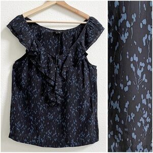 THEORY Silk Ruffle Floral Print Blouse Size M Medium